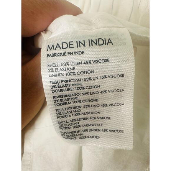 CLUB MONACO Off-White Pinstriped Linen Blend Front Button Pencil Dress Size 6 - Picture 9 of 13